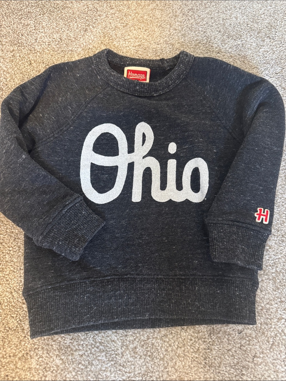 HOMAGE Kids Grey Heather Ohio Script Sweatshirt with White Logo
